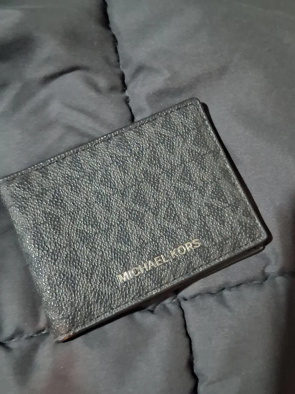 Michael Kors Black Pebbled Leather Card Holder with Gold Logo